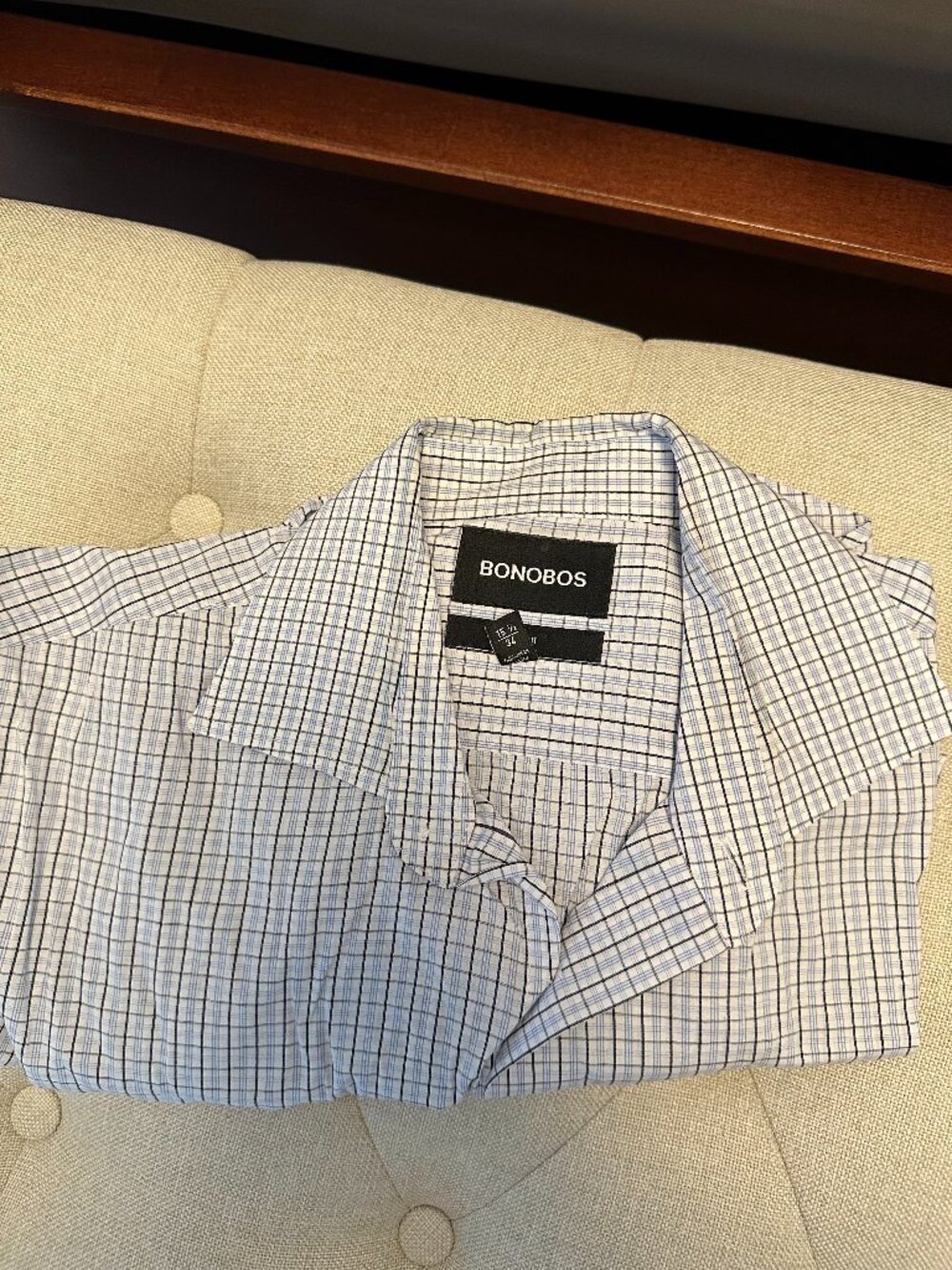 Bonobos Slim Fit Dress Shirt 15.5/34 Blue Check Button Down Mens